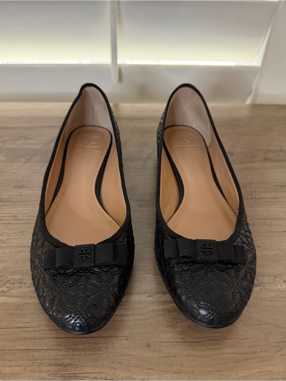 Tory Burch Women's Bryant Quilted Black Leather Bow Ballet Flats | Size 9
